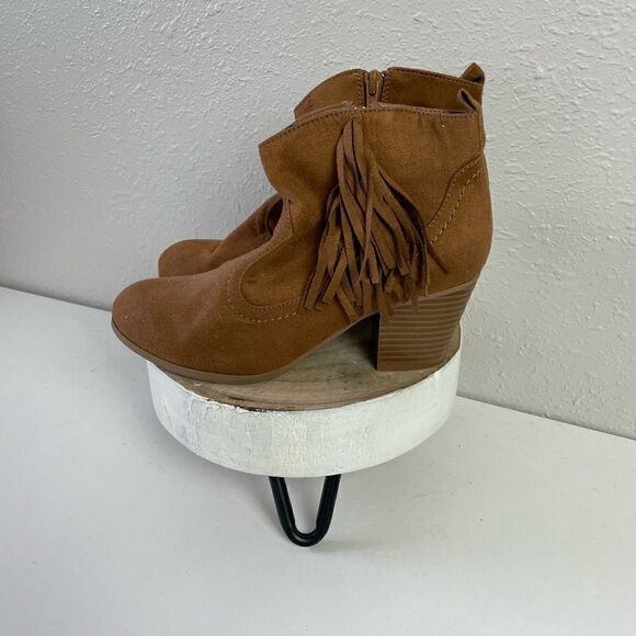 Pre-Owed Brash Brown Ankle Boots Bootie with Fringe Woman, Size 7 Boho - Picture 2 of 8